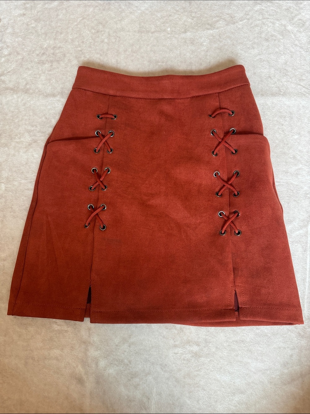 Fashion Nova Rust Lace-Up Grommet Mini Skirt